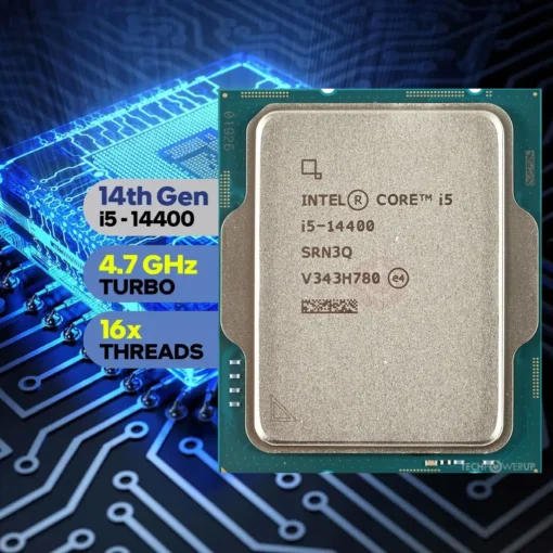Intel Core i5-14400 – Core i5 14th Gen Raptor Lake 10-Core (6P+4E) 16-Threads ; LGA 1700  4.7 GHz Performance-core Max Turbo Frequency ; 65W Intel UHD Graphics 730 Processor – TRAY NO BOX