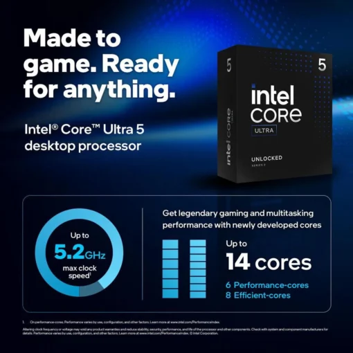 CPU Intel® Core™ Ultra 5 245KF Arrow Lake Processor  – 14 cores (6 P-cores + 8 E-cores) up to 5.2 GHz – LGA 1851 – 125W Thermal Power Design – Intel Graphics – BOXED Desktop Processor - Image 4