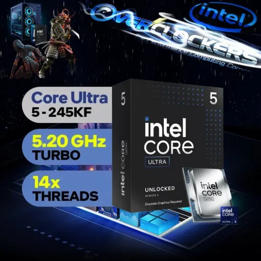 CPU Intel® Core™ Ultra 5 245KF Arrow Lake Processor  – 14 cores (6 P-cores + 8 E-cores) up to 5.2 GHz – LGA 1851 – 125W Thermal Power Design – Intel Graphics – BOXED Desktop Processor